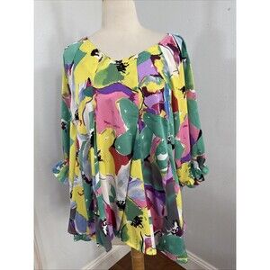 UMGEE Blouse Womens‎ Large Multicolor Lilly Lush Emerald Mix Top